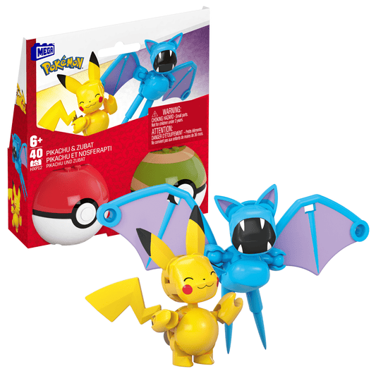 MEGA Pok¨¦mon Pikachu & Zubat Building Toy Kit, 2 Action Figures (40 Pieces) For Kids