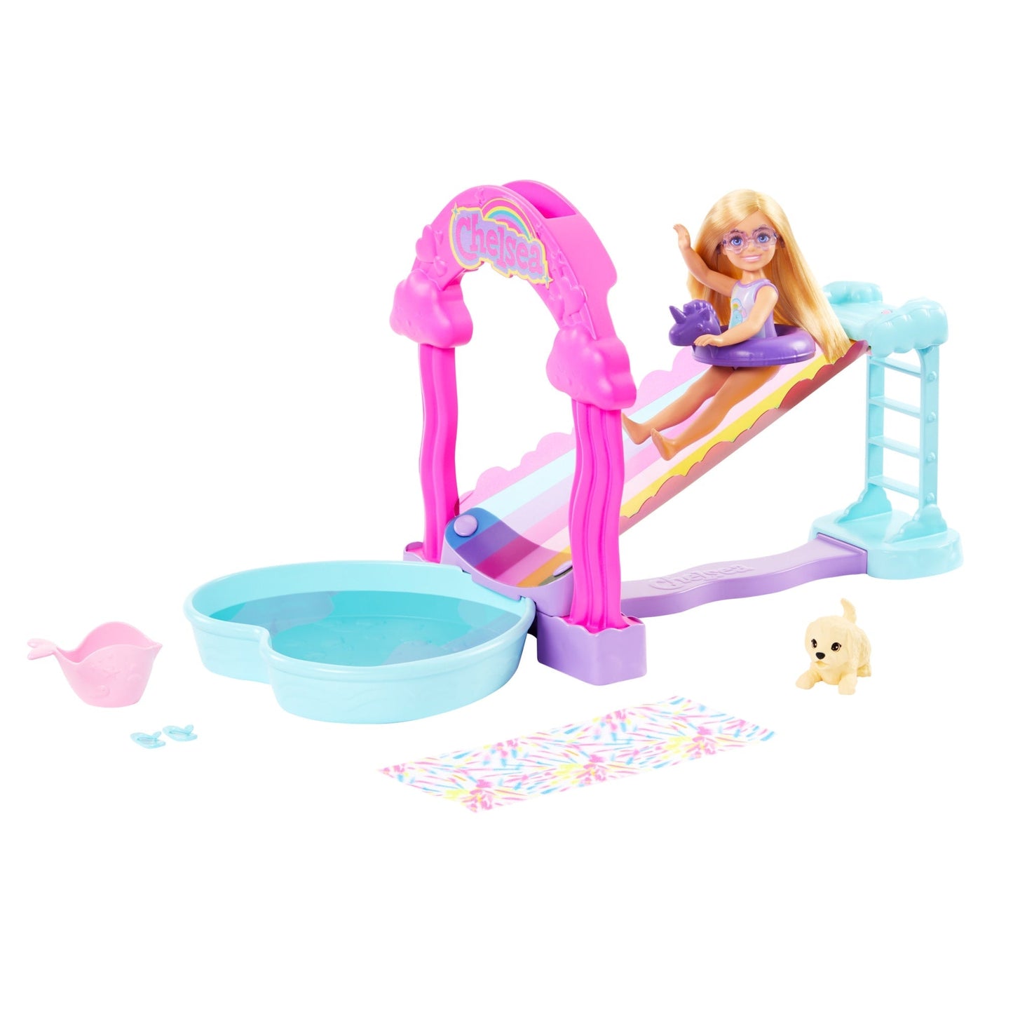 Barbie  Chelsea  Coffret de Jeu  Glissade D¡¯Eau Arc-en-Ciel