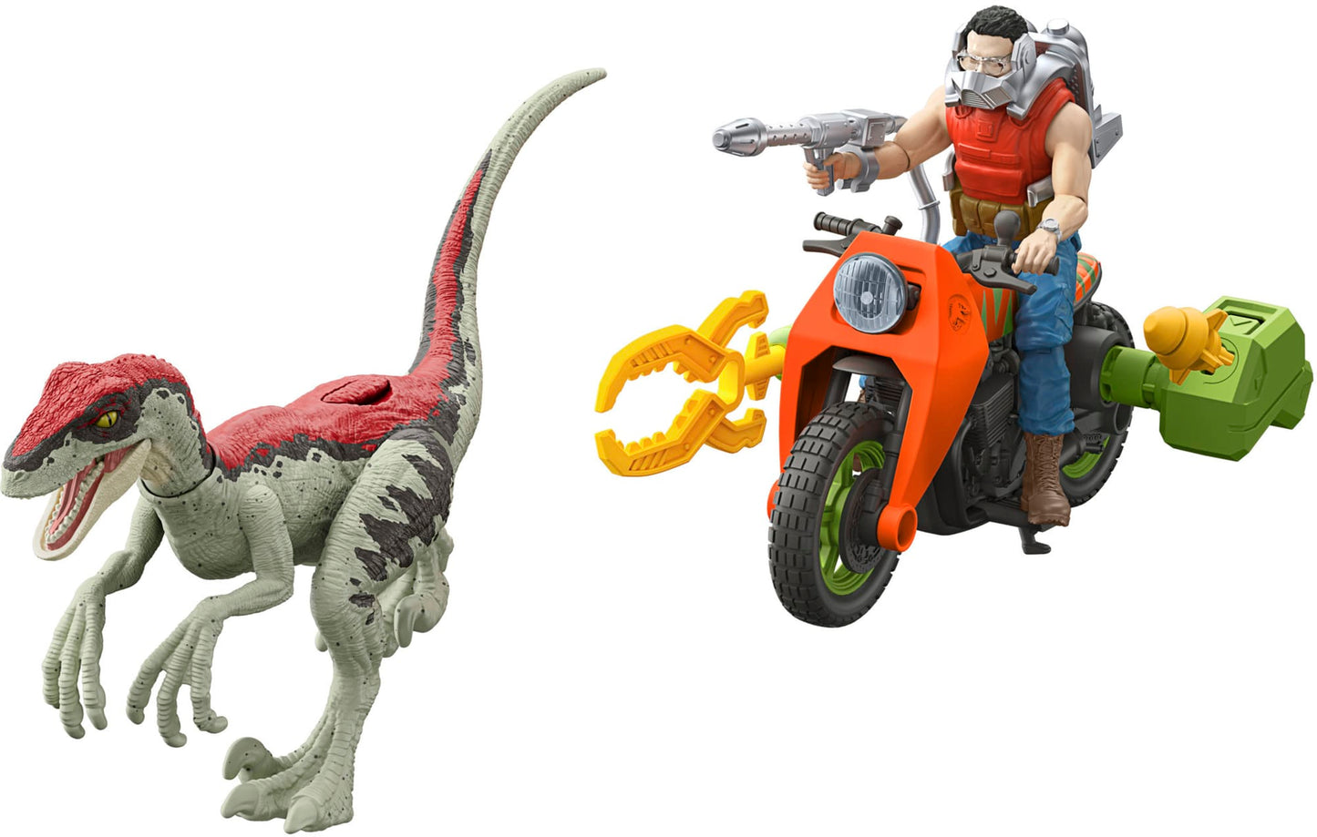 Jurassic Park ¡¯93 Classic Dennis Nedry Action Figure, Motorcycle & Dinosaur Toy Set, 3.75-in Scale