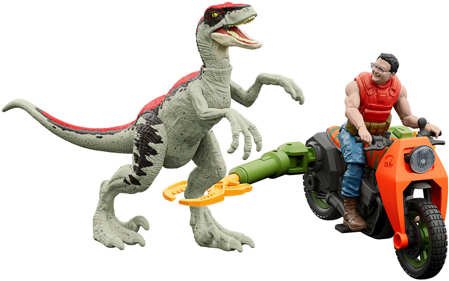 Jurassic Park ¡¯93 Classic Dennis Nedry Action Figure, Motorcycle & Dinosaur Toy Set, 3.75-in Scale