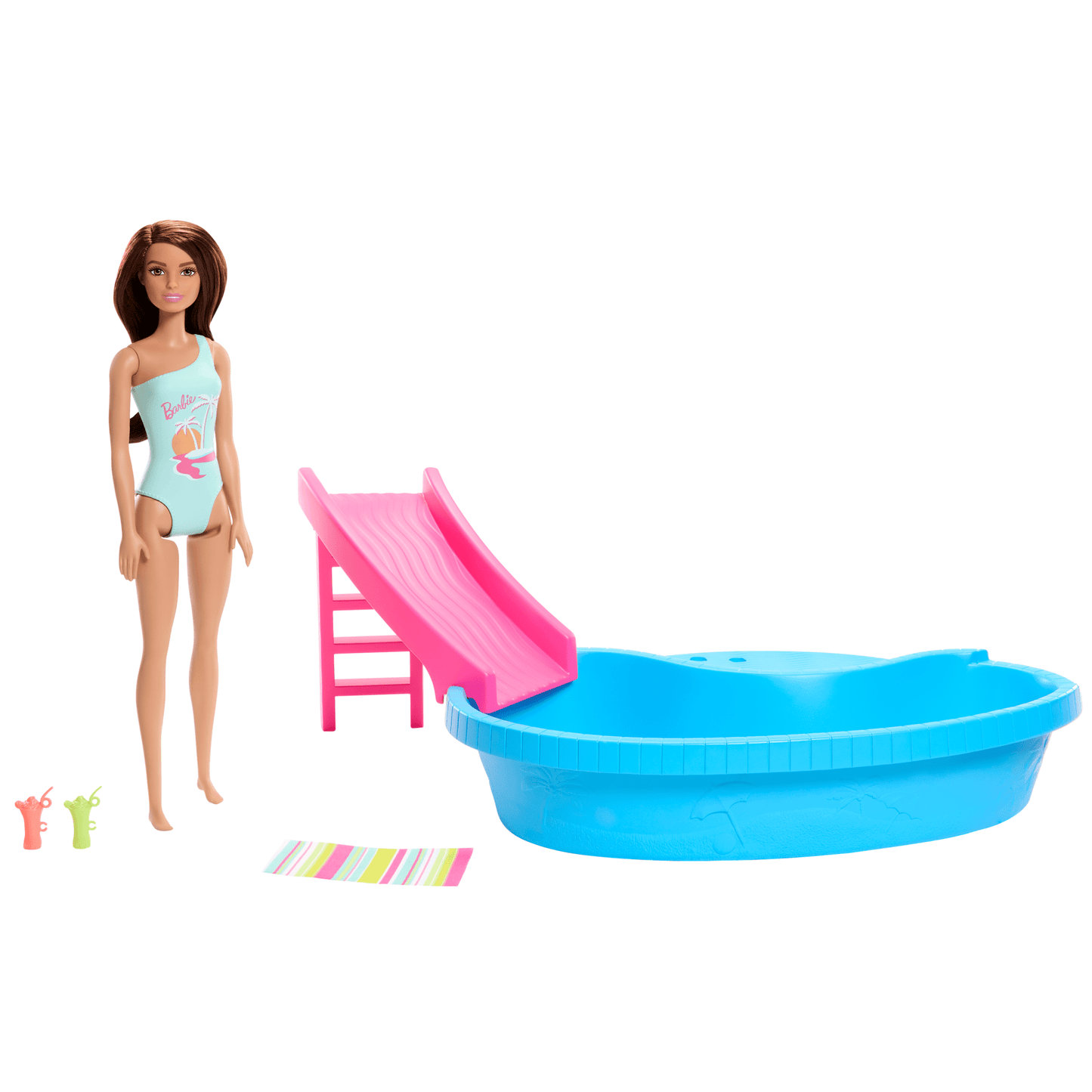 Barbie Coffret et Poup¨¦e, Brunette, Piscine, Serviette, Boissons