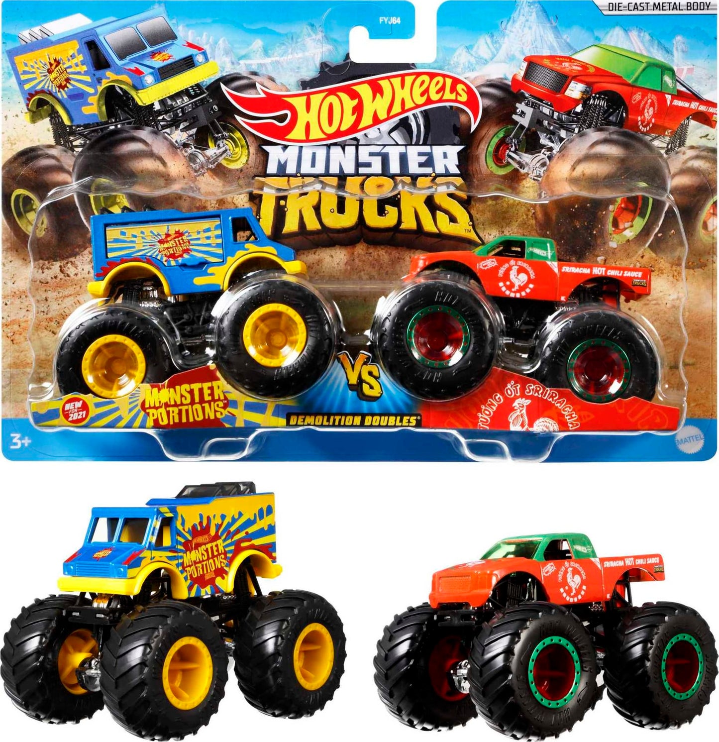 Hot Wheels Monster Trucks Ve¨ªculo de Brinquedo Pacote Surpresa 2 Carros Escala 1:64